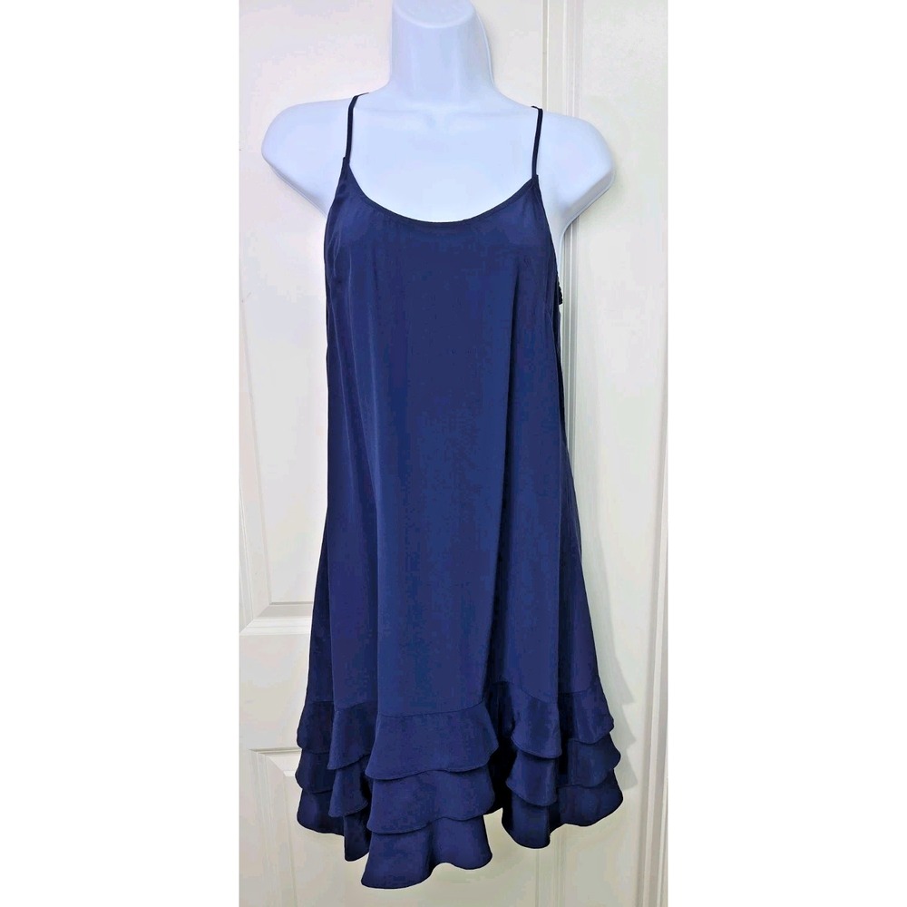 Twelfth Street by Cynthia Vincent 100% Silk Slip Dress Racerback Blue Size P XS